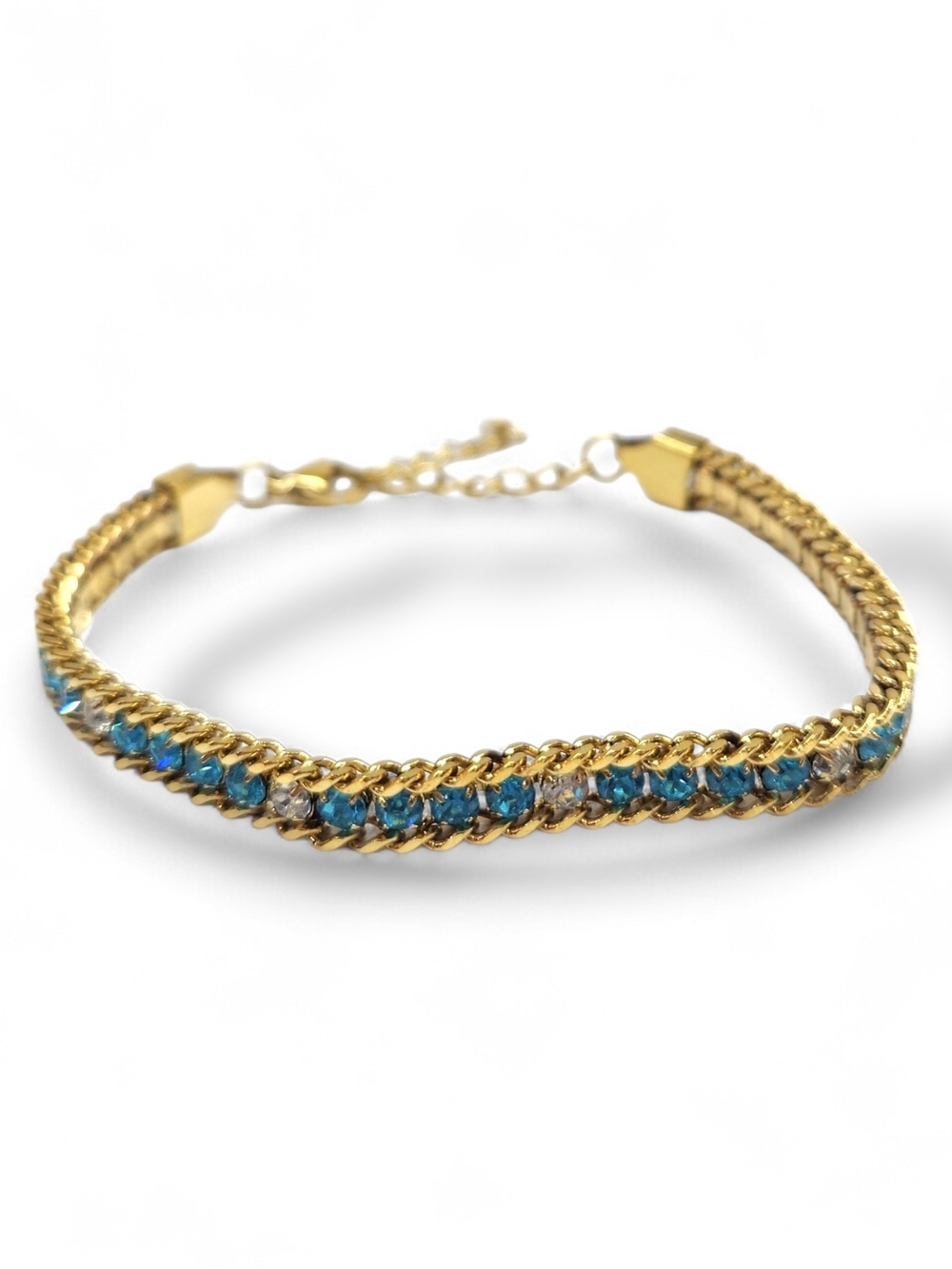 Gold-Plated Blue Crystal Chain Bracelet - Women Jewelry